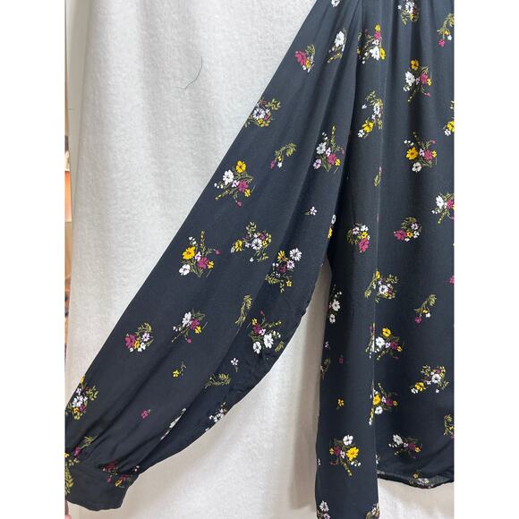 Gap Black Ditsy Floral Print Long Sleeve Blouse XXL Button Front Casual Rayon - Picture 3 of 6